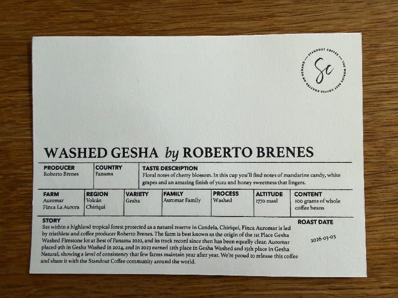 Washed Gesha by Roberto Brenes
