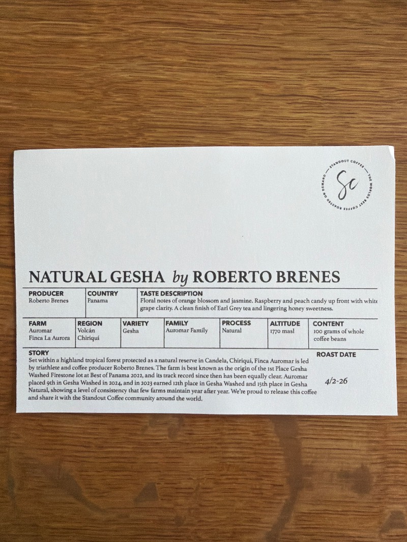 Natural Gesha by Roberto Brenes