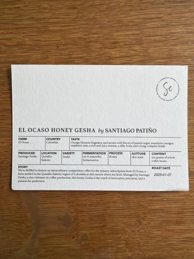 El Ocaso Honey Gesha by Santiago Patiño