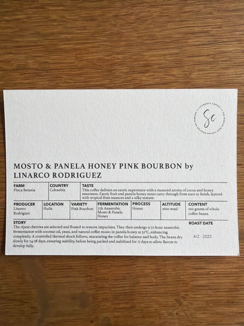 Mosto & Panela Honey Pink Bourbon by Linarco Rodriguez